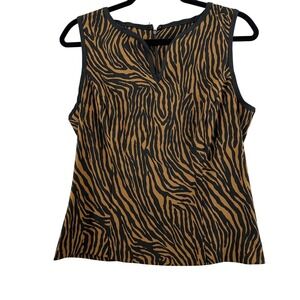 Vintage Robbie Bee Animal Print Top Career Sleeveless Blouse Brown Black Size 10